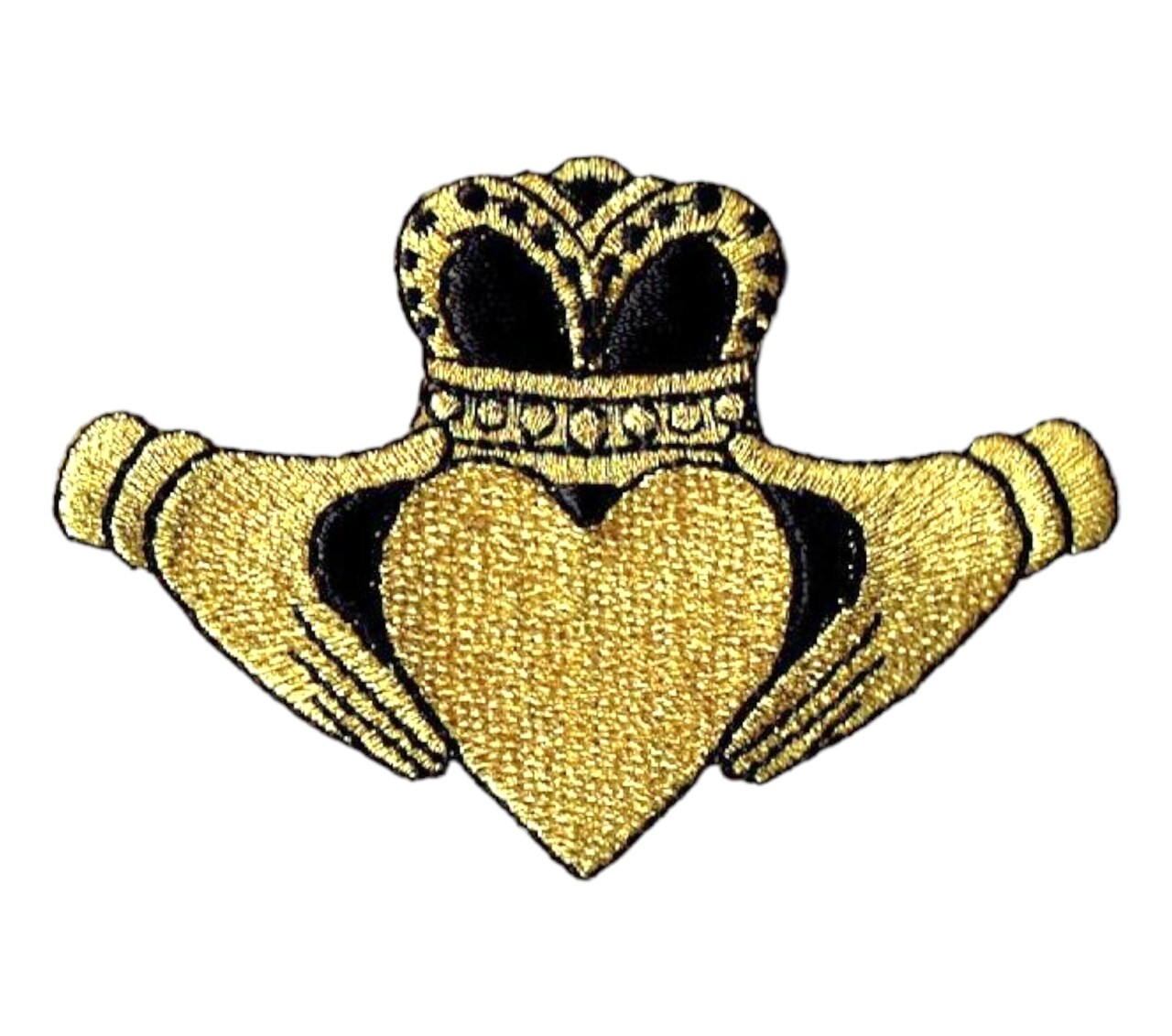 Irish Claddagh, Friendship, Loyalty, Love, Black and Gold, Embroidered, Iron on Patch